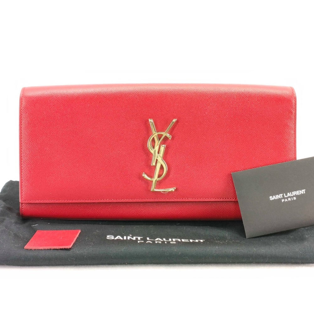 *Like New* Yves Saint Laurent Red Pebbled Leather Clutch Bag